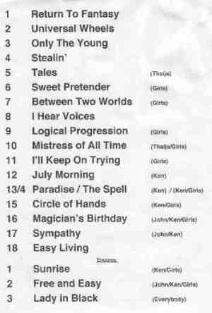 Uriah Heep, London, 2001, setlist