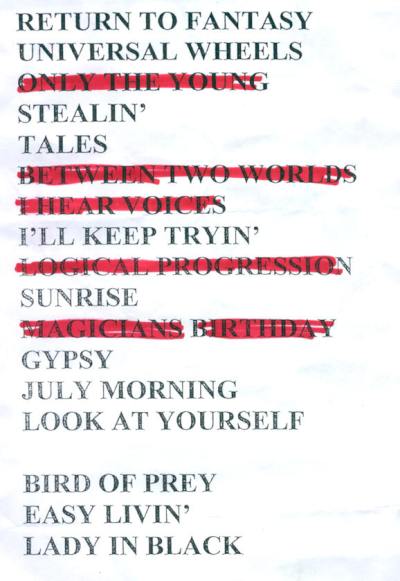 Uriah Heep - Colmar - 2002 - Setlist