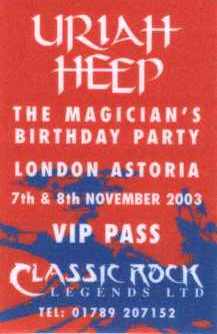 Uriah Heep - London - 2003 - VIP pass